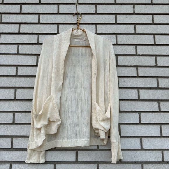 Savannah Morrow Silk Bamboo Cream Crinkle Fabric Blazer Cardigan Top - Picture 1 of 10